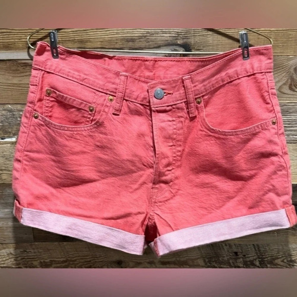 LEVI’S 501 Denim Shorts Salmon Pink cuffed street summer vacation 90s rare US30 - Picture 1 of 5